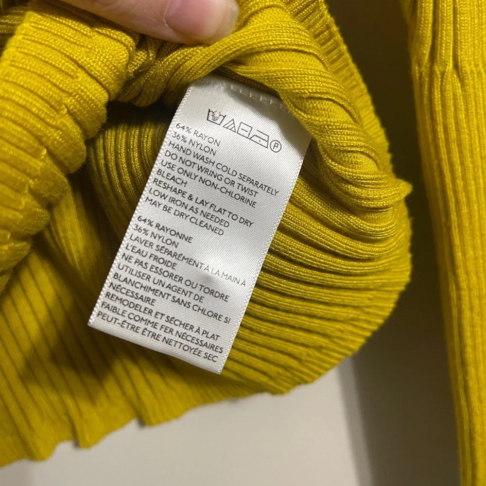 Moth Anthropologie Yellow Ribbed Turtleneck Button Cuff Sweater